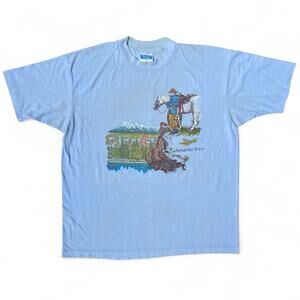 Vintage Cowboy Horse Amarillo Texas Grunge Obscure Country T Shirt Blue Hanes XL